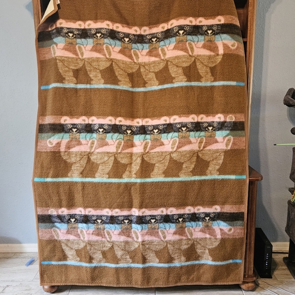 Biederlack Vintage Dancing Teddy Bear Acrylic Blanket Made in USA 54" x 72" - Picture 6 of 12